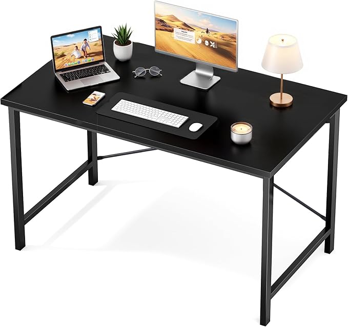 Sweetcrispy Small Computer Desk,44 Inch Office Writing Work Desk with Metal Frame Wooden Tabletop, Student Study Home Bedroom Table with X-Shaped Reinforcement, Black