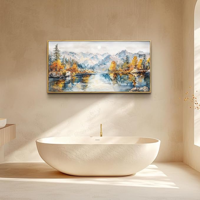 ZUITINGHUA Wood Framed Canvas Wall Art For Living Room Large Wall Decor For Bedroom Forest Mountain Landscape Paintings Office Decorations Farmhouse Home Mural Watercolour Pictures Artwork 20x40 In