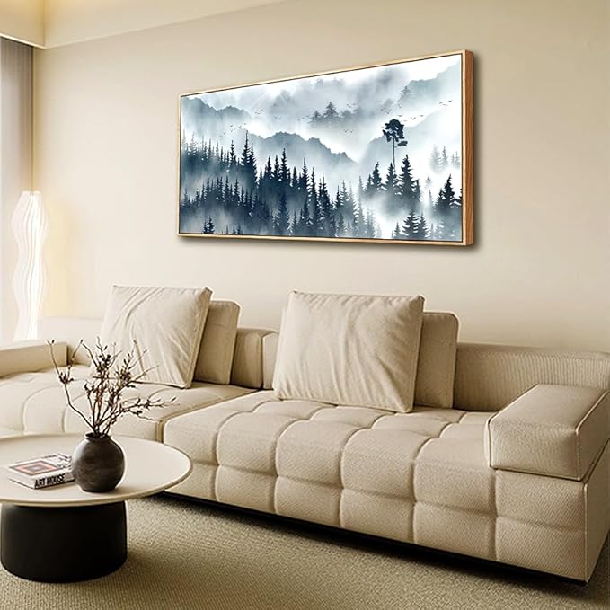 hyidecorart Wood Framed Wall Art For Living Room Canvas Wall Decor For Office Abstract Painting Fog forest Landscape Wall Picture Ready To Hang Bedroom Home Decorations Prints Posters Artwork 20X40