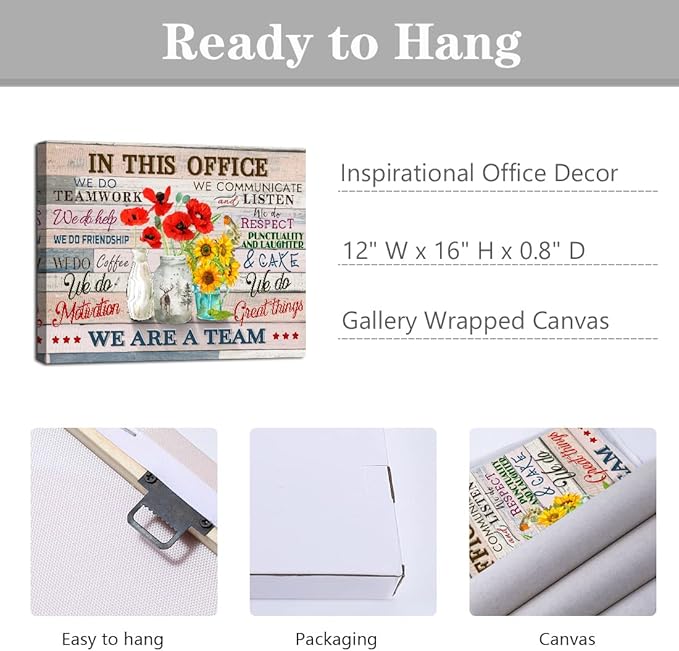 Inspirational Wall Art for Office Quotes Theme Wall Decor for Women Motivational Teamwork Posters In This Office We Do Help Canvas Prints Framed Wall Art for Bedroom Modern Office Decoration 12x16inch