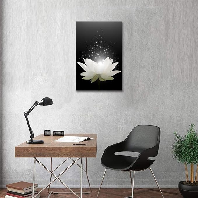 Canvas Prints Wall Art Lotus Floral Blossom Pictures for Modern Wall Decor Artwork Spirtual Meditation Prints on Canvas Wall Decor for Yoga Room Framed (20x30inch)
