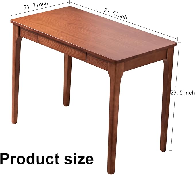 Solid Wood Desk with Drawers, Home Office Desk for Small Spaces, Gaming Work Study Desk, Student PC Desk for Bedroom, Easy to Assemble (Cherry Color, 31.5 inch)