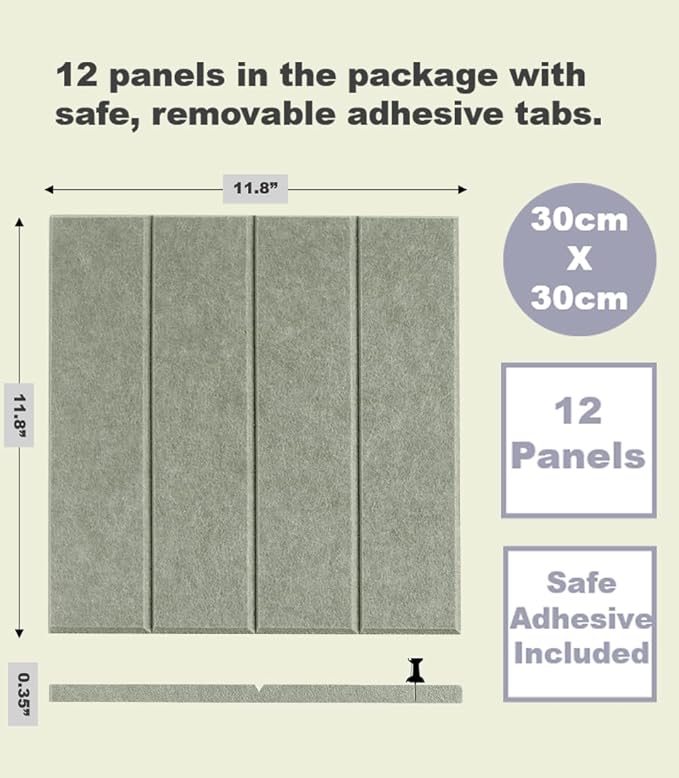 Felt Bulletin Board Tiles | Modern Cork Board Alternative | Large Cork Boards for Walls | Aesthetic Felt Wall Panels for Office & Home Decor | Pinboard & Photo Board (12-Pack) | Sage