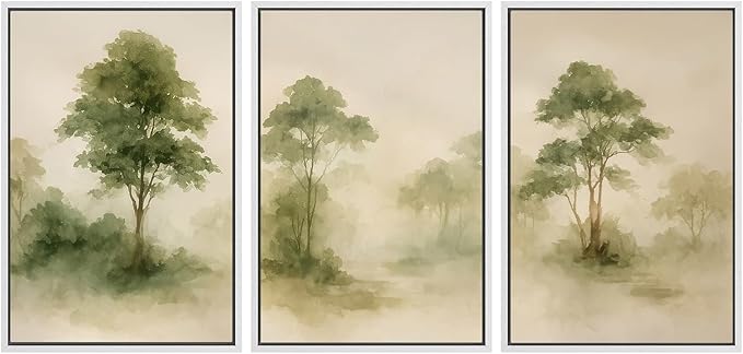 SIGNWIN Framed Canvas Print Wall Art Set Forest Trees Green Nature Landscape Illustrations Modern Art Decorative Nordic Abstract for Living Room, Bedroom, Office - 24"x36"x3 White