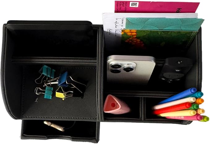 UnionBasic Desk Organizer - Multifunctional Leather Desktop Pen Holder Storage Box - Business Card/Pen/Pencil/Mobile Phone/Stationery Holder, Taiga Dark Gray