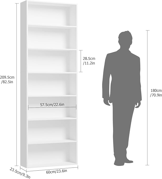 FACBOTALL 82" Tall Bookshelf, 7-Tier Open Shelves Bookcase, Freestanding Display Storage Shelves, Tall Bookcase Home Decor Furniture for Home Office, Living Room, Bedroom, White