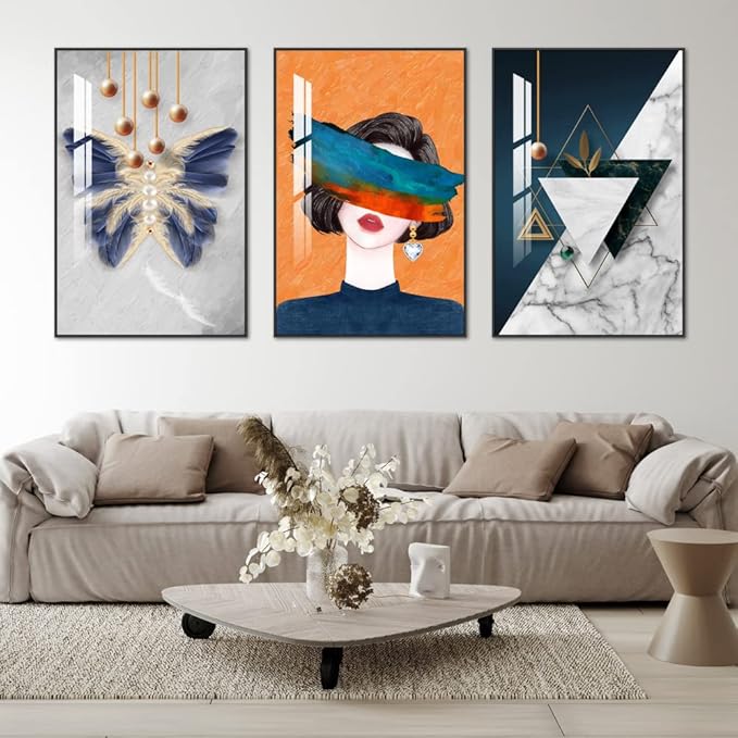 Large Wall Art for Living Room,Black Framed Abstract Wall Decor for Home Minimalist Artwork Painting 24" x 32" 3 Pieces Canvas Print for Bedroom Decor Kitchen Office Hang a Modern Picture