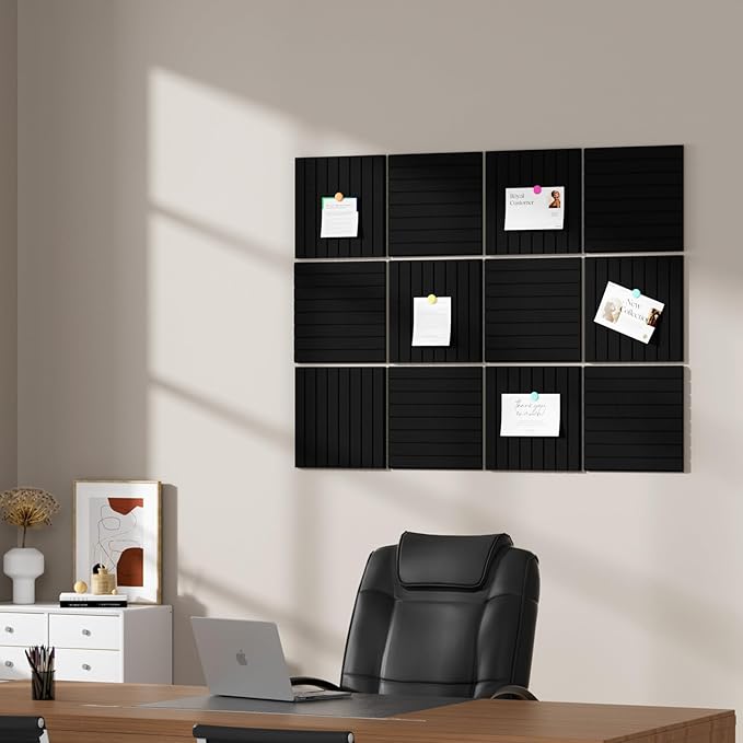 Large Cork Boards for Walls – 48 x 36 Self Adhesive Felt Wall Tiles, Ideal for Office Black Bulletin Board, Easy to Install Pin Board Photo Board Dart Board Wall Protectors