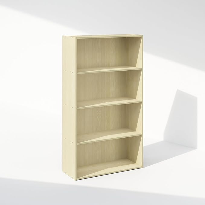 Furinno Simple Book Shelf, 4-Tier Bookshelf, Bookcase with Open Shelf, 9.4 x 23.6 x 41.7, for Living Room, Bedroom, Home Office, Steam Beech