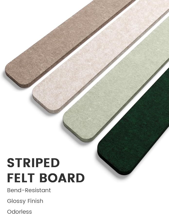 Fluxynara Cork Board Alternative Felt Strip Board 5-Pack 13"x2", Office Pin Board with 35 Push Pins, Adhesive Install for Bedroom Door & Home Office(Nordic Moss)
