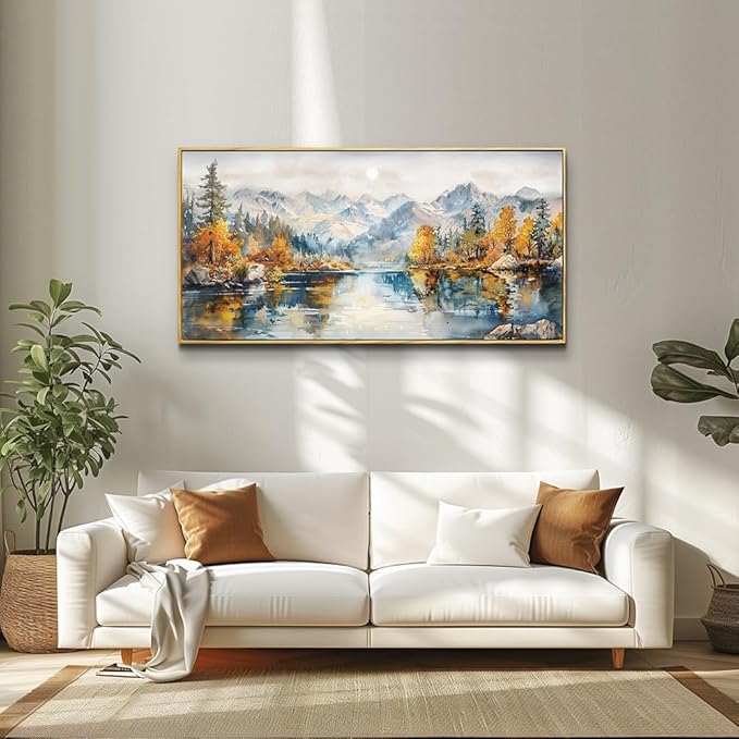 ZUITINGHUA Wood Framed Canvas Wall Art For Living Room Large Wall Decor For Bedroom Forest Mountain Landscape Paintings Office Decorations Farmhouse Home Mural Watercolour Pictures Artwork 20x40 In