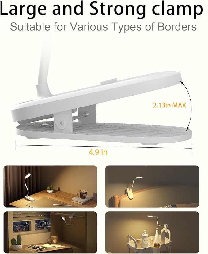 Diomart Rechargeable LED Desk Lamp, Clip on Dimmable Reading Light with Timer, Red Light Sleep Aid Bedside Lamp for Workbench, Kids, Studying, Home