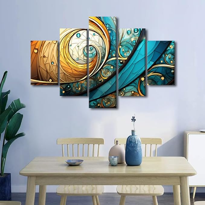 Canvas Wall Art Modern Abstract Canvas Wall Art for Living Room Decor Abstract Fractal Canvas Poster Prints 5 Panel Wall Art Printing for Lady Men Bedroom Office Wall Canvas Art Decoration 60x40 in
