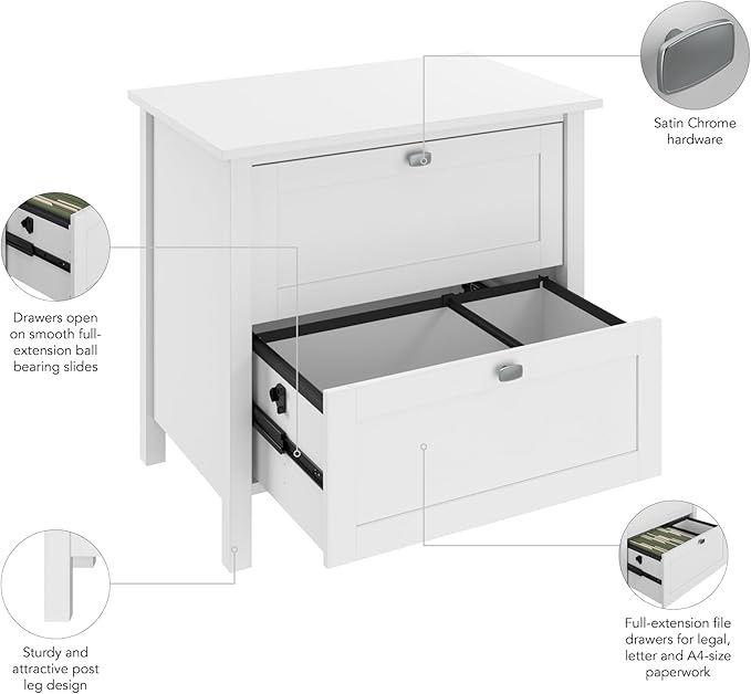Bush Home Broadview 2 Drawer Lateral File Cabinet in Pure White
