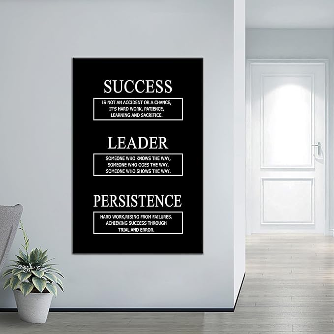 Success Leader Persistence Inspirational Wall Art for Office Motivational Canvas Wall Decor with Positive Success Quotes Wood Framed Poster Print for Living Room Office Gym Wall Decor [24''Wx36''H]