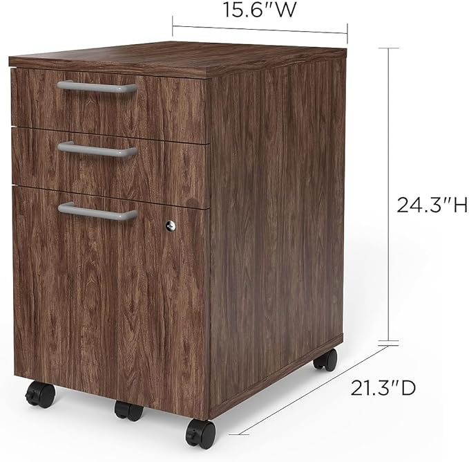 Union & Scale Essentials Mobile Pedestal File, Left Or Right, 3-Drawers: Box/Box/File, Legal/Letter, Espresso, 15.6" X 21.3" X 24.3"