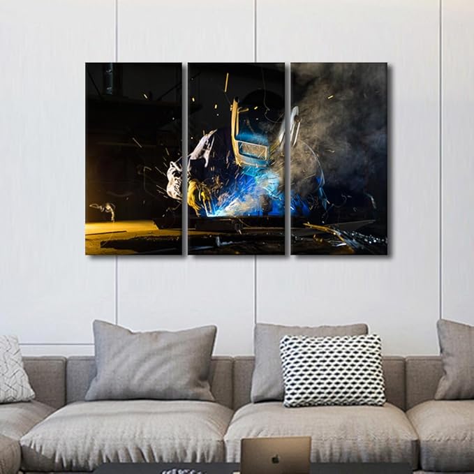 TUMOVO Machine Tools Paintings for Wall Decorations Welding Canvas Art Prints 3 Piece Wall Art Bedroom Wall Decor Living Room Decor Stretched and Framed Ready to Hang Arts & Crafts, 42x28 Inch