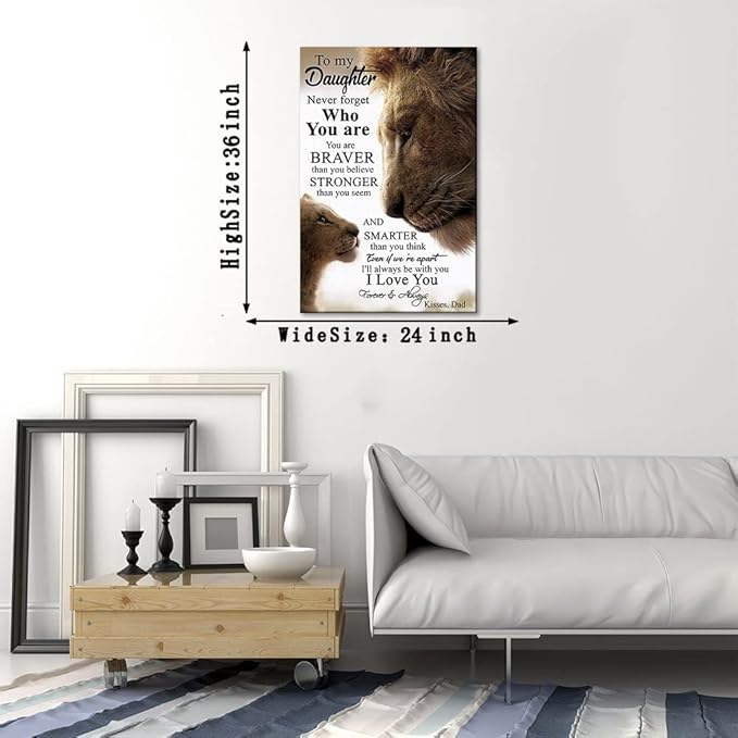 Father's Love Themed Wall Pictures To My Daughter Poster Lion Father and Daughter Artwork HD Print Inspiring Artwork for Study Room Studio Wall Decor Gallery Wrapped Easy to Hang-24 inch x 36 inch