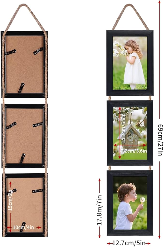Lavezee 4x6 Collage Picture Frames Set, Black 6 Opening Hanging Vertical Frame Made to Display 4 by 6 Inch Photo Print for Wall Decor, Multiple 4x6 frames for Wedding Birthday Thanksgiving Mother's Day