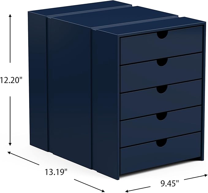 Modern Steel 5-Drawer File Cabinet For Desk, Document Storage Box, Office Desktop Filing Organizer, Drawer Organizer, desk caddy (Navy Blue)