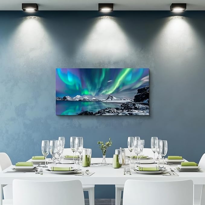 Farmhouse Wall Decor For Living Room Canvas Wall Art For Bedroom Blue Aurora Scenery Paintings Modern Bathroom Canvas Art Print Ready To Hang Office Pictures For Home Room Wall Decorations Artwork