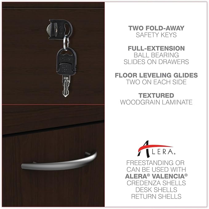 Alera Alera Valencia Series Full Pedestal File, Left Or Right, 2 Legal/Letter-Size File Drawers, Espresso, 15.63" X 20.5" X 28.5"