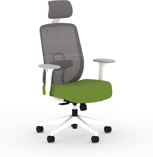 HON Altern Ergonomic Office Chair with Headrest, Arms, Wheels, Foam Cushion Seat, Mid Back Home Office Desk Chair Comfy, Gaming Chair, Height Adjustable Arms, Synchro-Tilt, White Frame, Pear