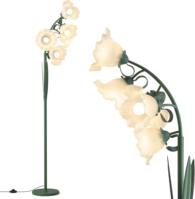 5 Light Flower Floor Lamp for Living Room,3CCT LED Arc Floor Lamp with Foot Switch,Floral Standing Lamp for Bedroom with Acrylic Shades,Tall Lamp for Girls & Women Bedroom Decor(Bulbs Included)