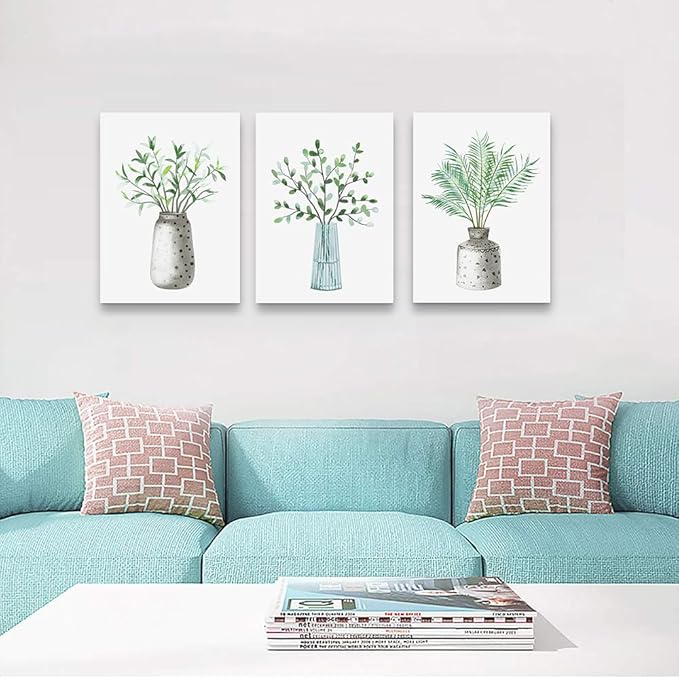 Lapremoly Family Canvas Wall Art For Kitchen Dining Room Wall Decor For Living Room Decoration For Office Vase Pictures Artwork Green Leaf Wall Paintings For Bedroom Home Walls Decor 3 Piece