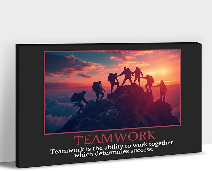 UZMKM - Inspirational Canvas Wall Art, Quotes Motivational Team Black Style Print Picture for Office Wall Decor, Company Poster Framed Artwork for Women Men Home Decor Ready to Hang 12x18 Inch