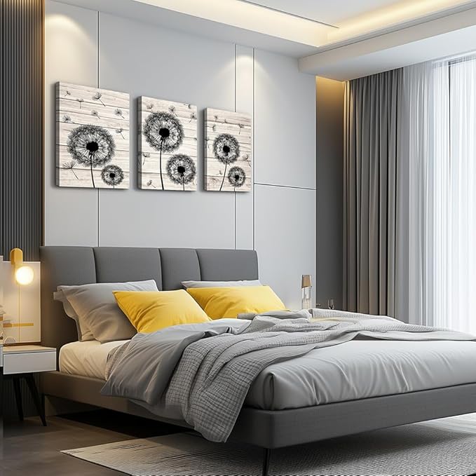 Wall Decor For Living Room Canvas Wall Art For Bedroom Fashion Wall Decorations For Kitchen Abstract Paintings Office Decor Black Dandelion Flowers Hang Pictures Artwork Home Decoration 3 Pieces