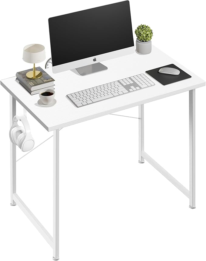 Small Space Writing Desk with Headphone Hooks, Modern Simple Design, Suitable for Study, Home Office and Living Room