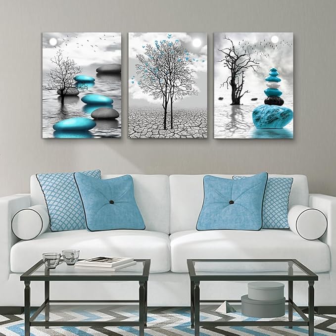 Lapremoly Wall Decor For Living Room Canvas Wall Art For Bedroom Office Decoration Black And White Wall Paintings Inspirational Abstract Blue Pictures Prints Artwork Large Home Decor 3 Piece 20x28
