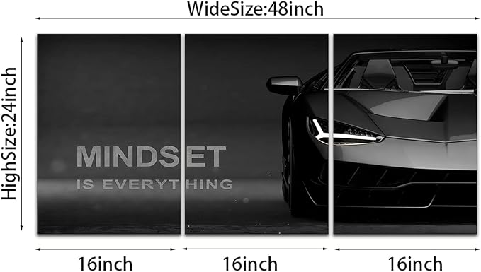 Motivational Canvas Wall Art Lamborghini Posters Prints Entrepreneur Bundle Set 3 Pieces Inspirational Wall Art Decorations Mindset Is Everything (48" W x 24" H, young-mindset)…