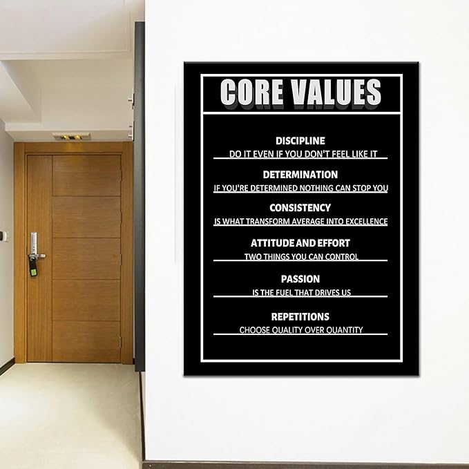 Core Values Motivational Wall Decor on Canvas for Classroom Prints Poster Inspirational Wall Art Print Entrepreneur Quotes Positive Artwork for Office Living Room Framed [30''Wx 40''H]