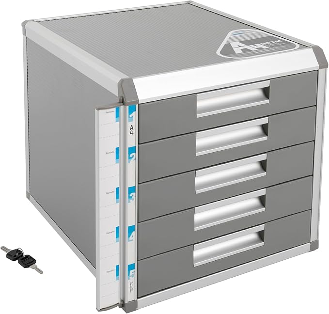 File Cabinet, Desk Organizer with 7 Drawers Metal Desktop Storage Cabinet File Holder with Locks and Keys for Home Office Organization (5 Layers-5 Small Floors)