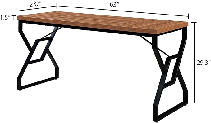 HOMISSUE 63-inch Executive Desk, Large Home Office Desk with Engineered Wood Tabletop and Metal Frame, Rustic Writing Desks with Sturdy Structure, Computer Desks for Home Office, Study Room,Brown