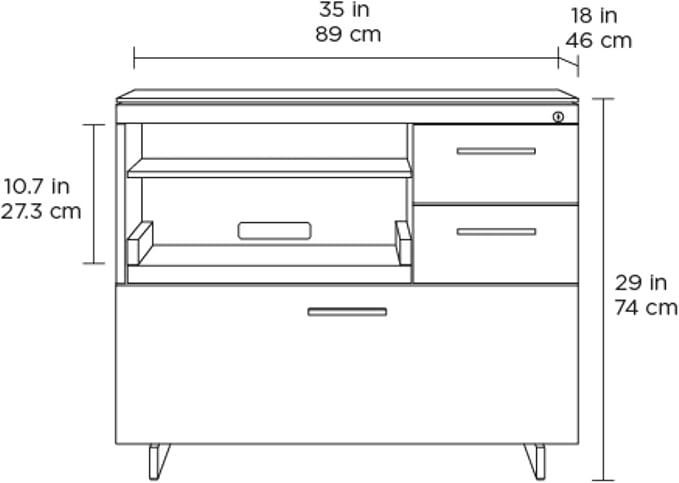 BDI Furniture Sequel 20 6117-35'' Locking Lateral 3-Drawer File Cabinet with Letter or Legal-Size File Drawer, 2 Drawers, Printer Tray, Adjustable Shelf, Charcoal Stained Ash, Black