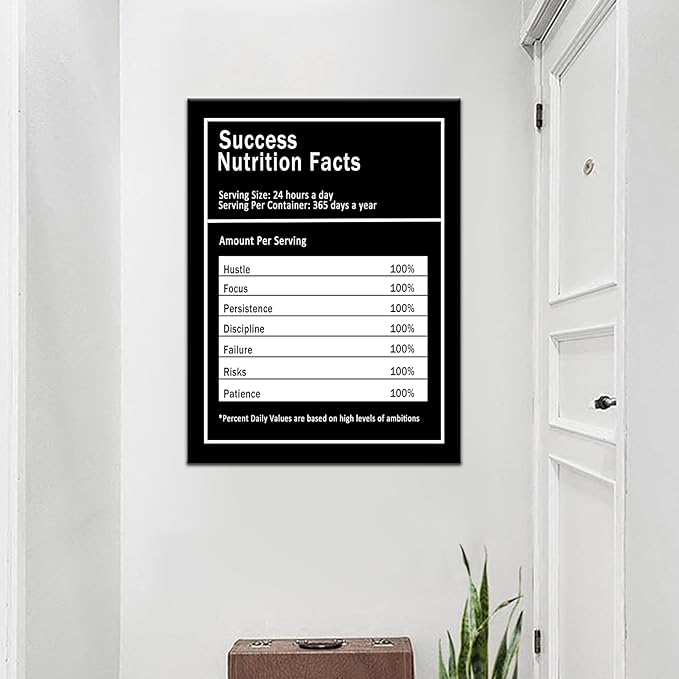 Motivational Wall Decor Inspirational Wall Art Canvas Poster Success Nutrition Facts Artwork Entrepreneur Quote Painting Office Wall Decor for Bedroom Living Room Home Decoration Framed [18''Wx24''H]