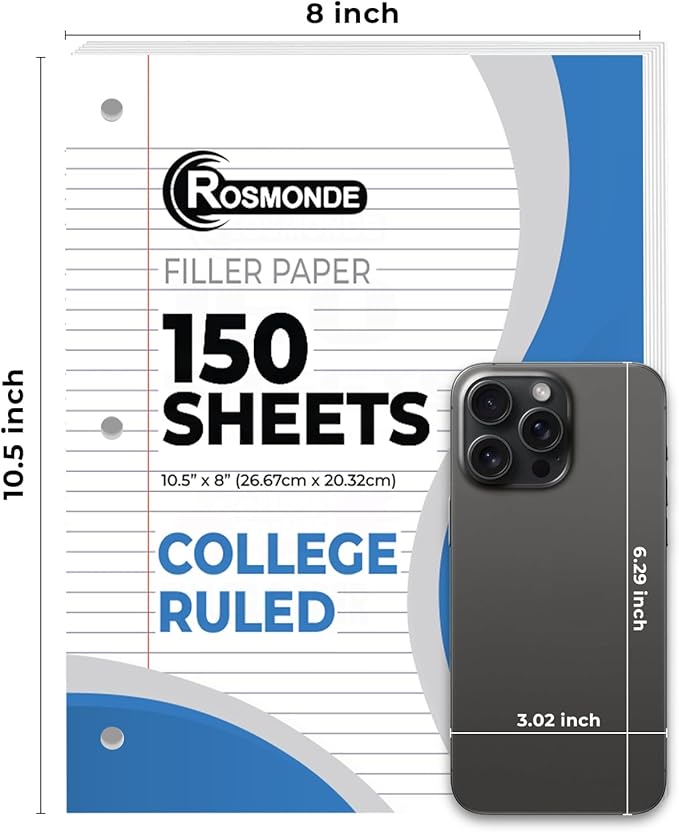Rosmonde 1152 Pack (Pallet) Loose Leaf Paper Bulk, 172800 Sheets,College Ruled, Pallet of Filler Paper, 150 Sheets/Pack, 8 x 10.5",3 Hole Punched, Thick Sheets, School & Office, 4-7 Days Transit