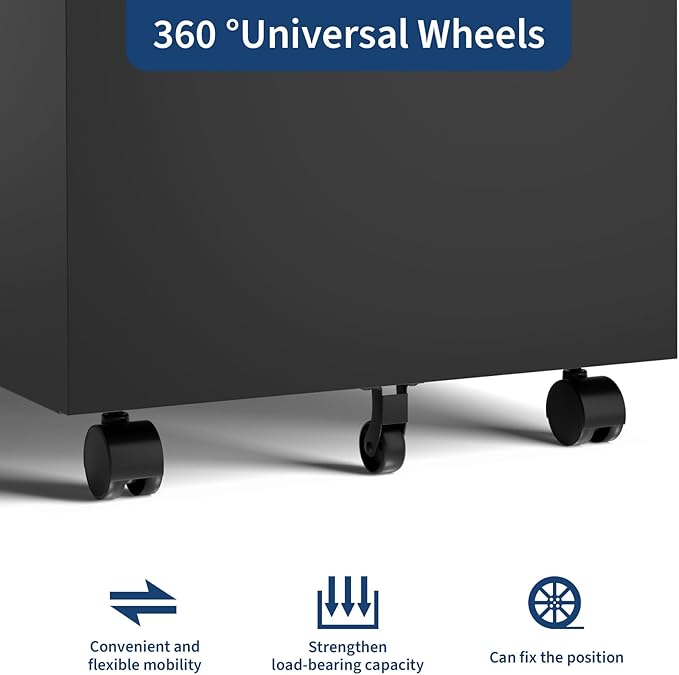 GarveeHome File Cabinet 3-Drawer Mobile File Cabinet with Lock Keys | Under Desk Storage Fits Legal Letter A4 Easy Assembly Office