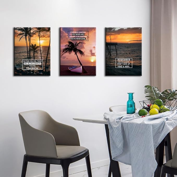 Motivational Wall Decor 3 Panel Prints Canvas with Uplifting Phrases & Vibrant Images Inspirational Wall Art Framed Ready to Hang for Office Wall Decor, Living Room & Bedroom Decor [36''Wx 16''H]