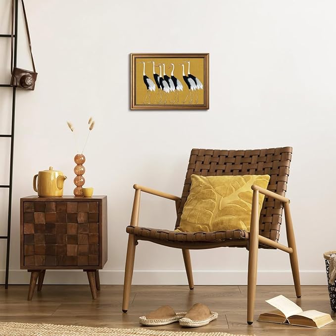 Gold Framed Wall Art Vintage Canvas Wall Art Seven Cranes Animals Artwork Artwork Prints Picture for Living Room Bedroom Farmhouse Bathroom Office Decor, 12x16