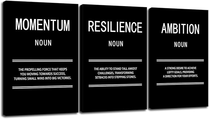 WYJZDZQ8 Inspirational Wall Art Ambition Momentum Resilience 3 Panel Motivational Canvas Print Poster Picture Painting Modern Inspiring Artwork for Home Living Room Office Wall Decor [72''Wx 36''H]