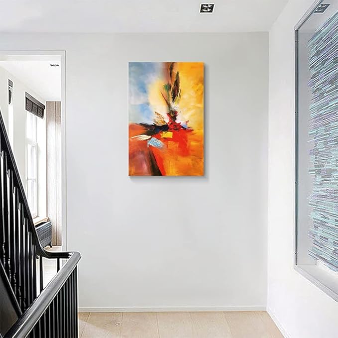 Yellow Decor Canvas Wall Art Abstract Art Paintings Red Warm Colors Graffiti on White Background Modern Artwork Decor for Living Room Bedroom Bathroom 30x20in