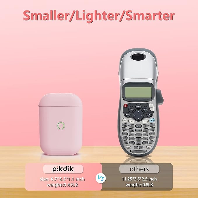 Mini Portable Label Maker - Label Maker Machine with Tape Label Printer for Labeling Jars Bins Home Organizing Office Compatible with iPhone Android USB Rechargeable Easy to Use,Pink