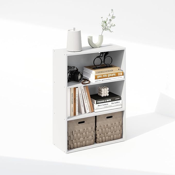 Furinno Simple Book Shelf, 3-Tier Bookshelf, Storage Shelves Bookcase, 9.7 x 23.7 x 31.5, for Living Room, Bedroom, Home Office, Plain White