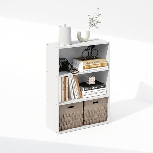Furinno Simple Book Shelf, 3-Tier Bookshelf, Storage Shelves Bookcase, 9.7 x 23.7 x 31.5, for Living Room, Bedroom, Home Office, Plain White
