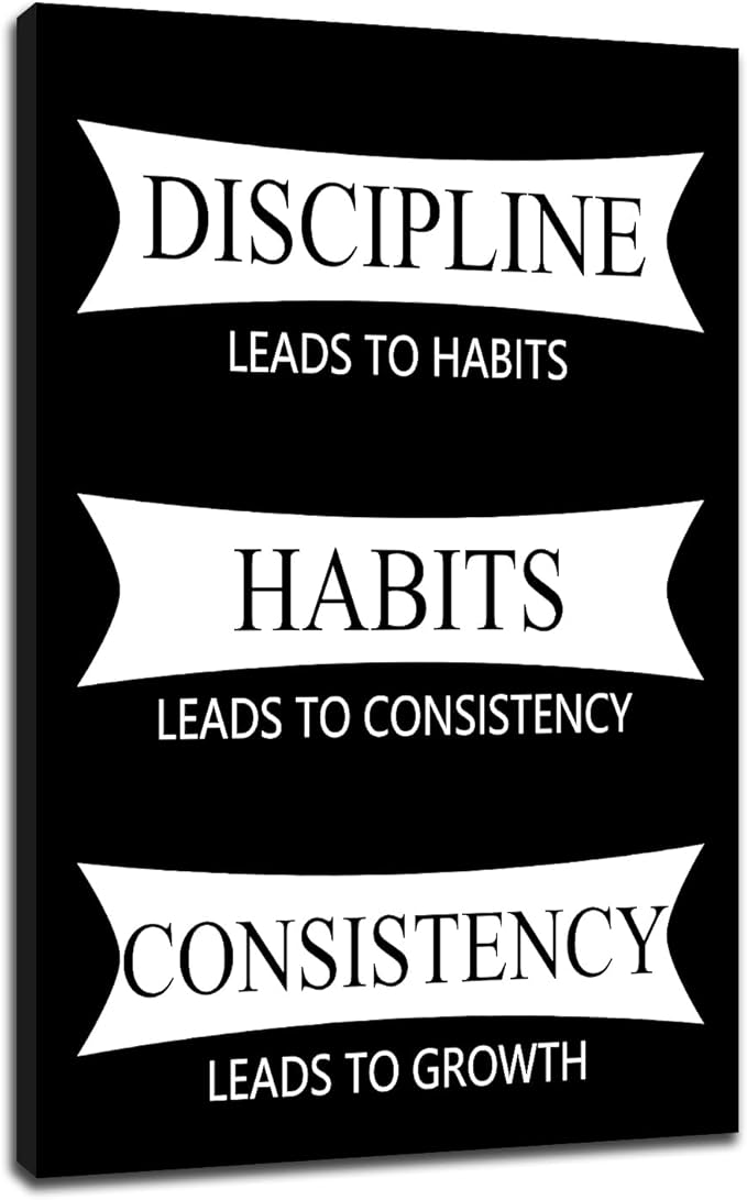 Inspirational Canvas Wall Art Painting Discipline Habits Consistency Motivational Positive Quotes Poster Print Wall Picture Artwork for Bedroom Office Gym Stretched and Framed [12''Wx18''H]