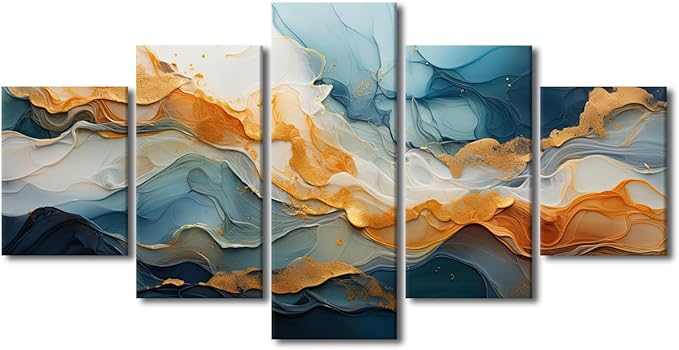 5 Panel Canvas Wall Art Decor Modern Abstract Wall Art Ink Wash Landscape Abstract Painting Prints on Canvas for Nature Enthusiasts Bedroom Decoration Stretched and Framed Ready to Hang 60x32 in